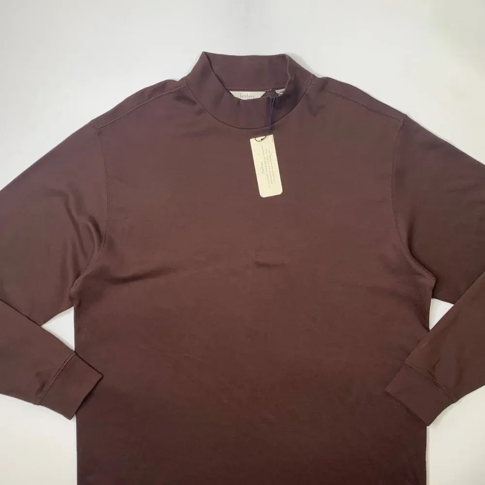 Turnbury Shirt Mens XL Extra Large Brown Pima Cotton Knit Mock Neck Long Sleeve